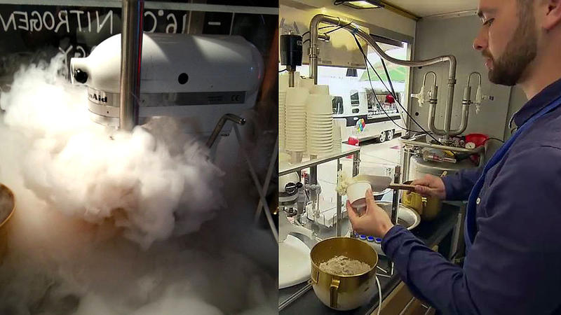 Dieses Eis dampft ordentlich Vor diesem dampfenden Eiswagen hält jeder an