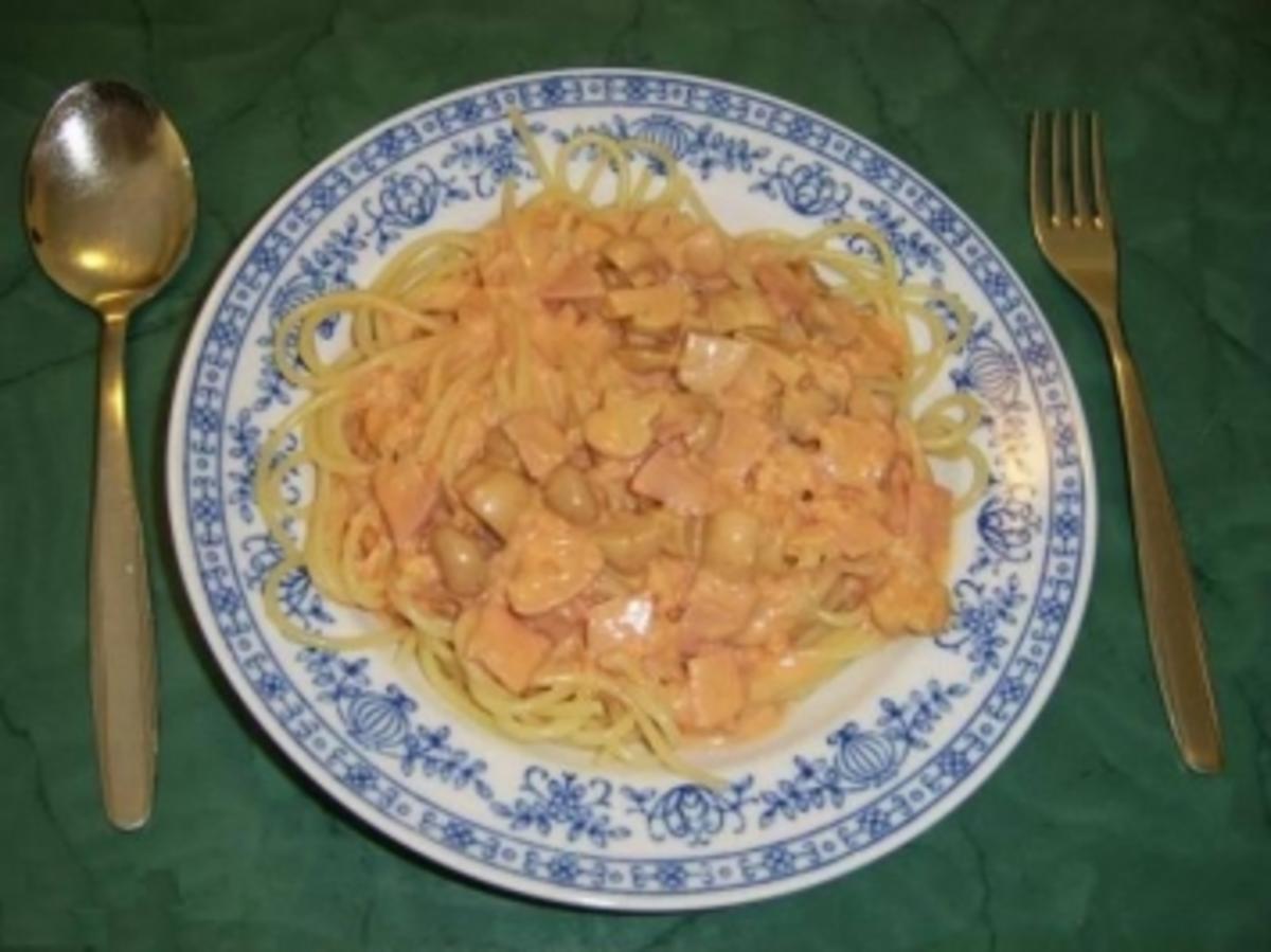 Spagetti mit Tomaten-Schinken-Sahnesoße - Rezept