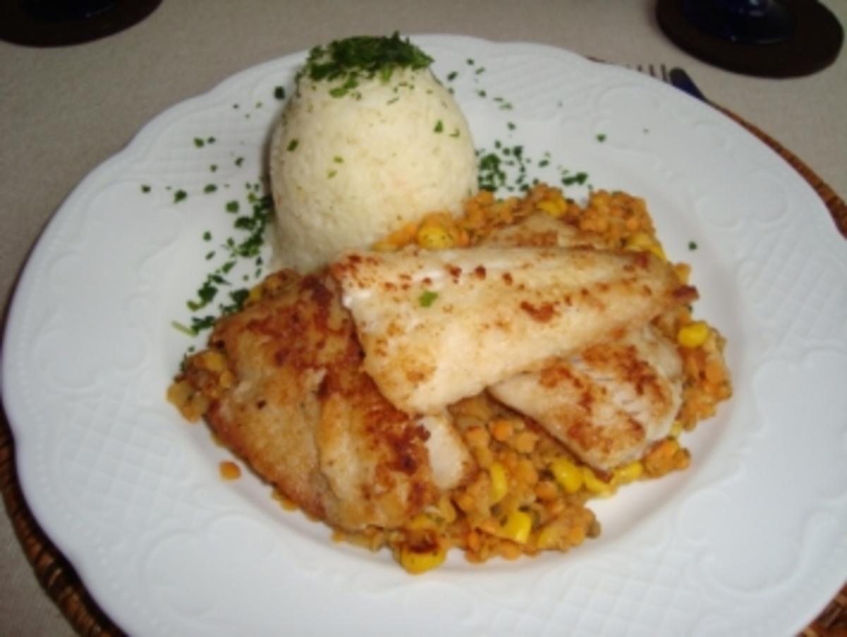 Hauptgericht - Fisch - Fischfilet auf Linsengemüse - Rezept