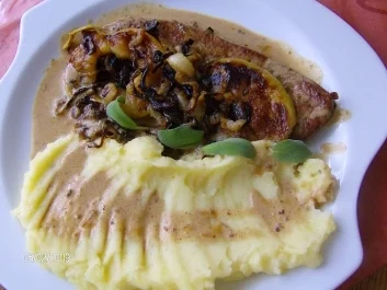 Rezept: Kalbsleber mit Äpfeln und Zwiebeln Kalbsleber mit Äpfeln und Zwiebeln - Rezept