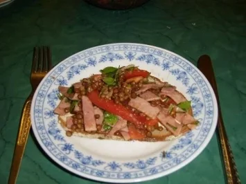Rezept: Linsensalat mit Tomaten und Schinken Linsensalat mit Tomaten und Schinken - Rezept