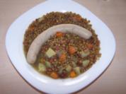 Linseneintopf mit Würstchen - Rezept