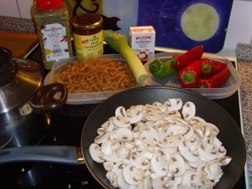 Sahnechampignons mit Paprika-Lauch .. - Rezept