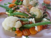 Spiegelei-Pfanne mit Gemüse und Schinken - Rezept