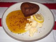 Brownie mit Mangosoße und Mangoparfait - Rezept