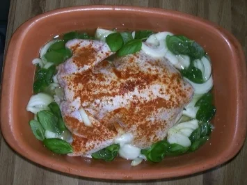 Rezept: Zitronenhuhn bzw. Zitronenhähnchen mit Naturreis im Römertopf Zitronenhuhn bzw. Zitronenhähnchen mit Naturreis im Römertopf - Rezept