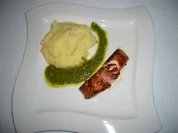Lachs mit Kartoffel-Sellerie-Püree und Kresse-Pesto - Rezept