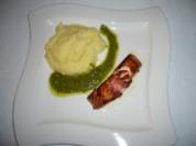 Lachs mit Kartoffel-Sellerie-Püree und Kresse-Pesto - Rezept