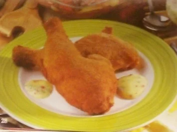 Rezept: Eichsfelder Backhähnchen mit Kartoffelsalat und Dip Eichsfelder Backhähnchen mit Kartoffelsalat und Dip - Rezept