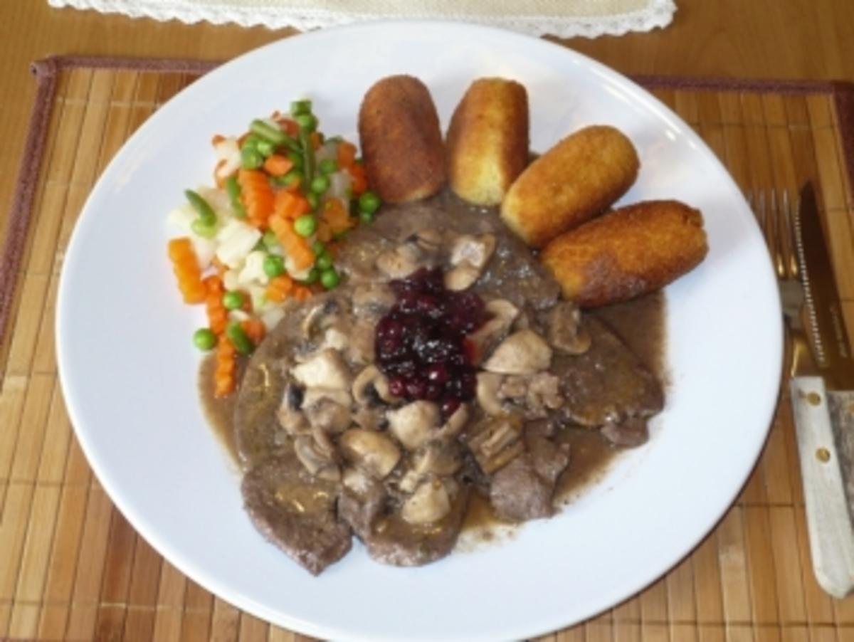 Hirschschnitzel mit Champignons - Rezept