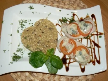 Herz zu verschenken  - Champignonrisotto mit überbackenen Minutenschnitzel - Rezept