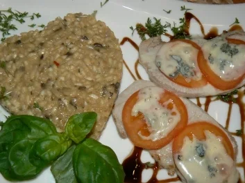 Herz zu verschenken  - Champignonrisotto mit überbackenen Minutenschnitzel - Rezept