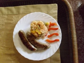 Pfirsichrisotto  mit  Bratwurst - Rezept