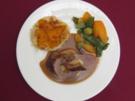 Schweinefilet gefüllt mit Calvados-Apfel und Süßkartoffelpastete - Rezept