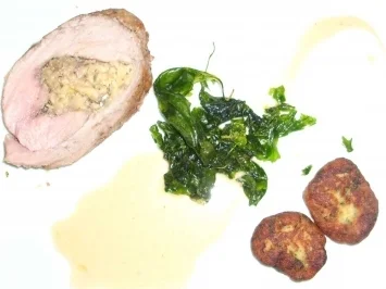 Gefüllter Kalbsrücken an Kartoffeltalern - Rezept