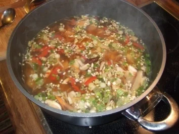 Rezept: Chinesische Huehnersuppe scharf/sauer Chinesische Huehnersuppe scharf/sauer - Rezept