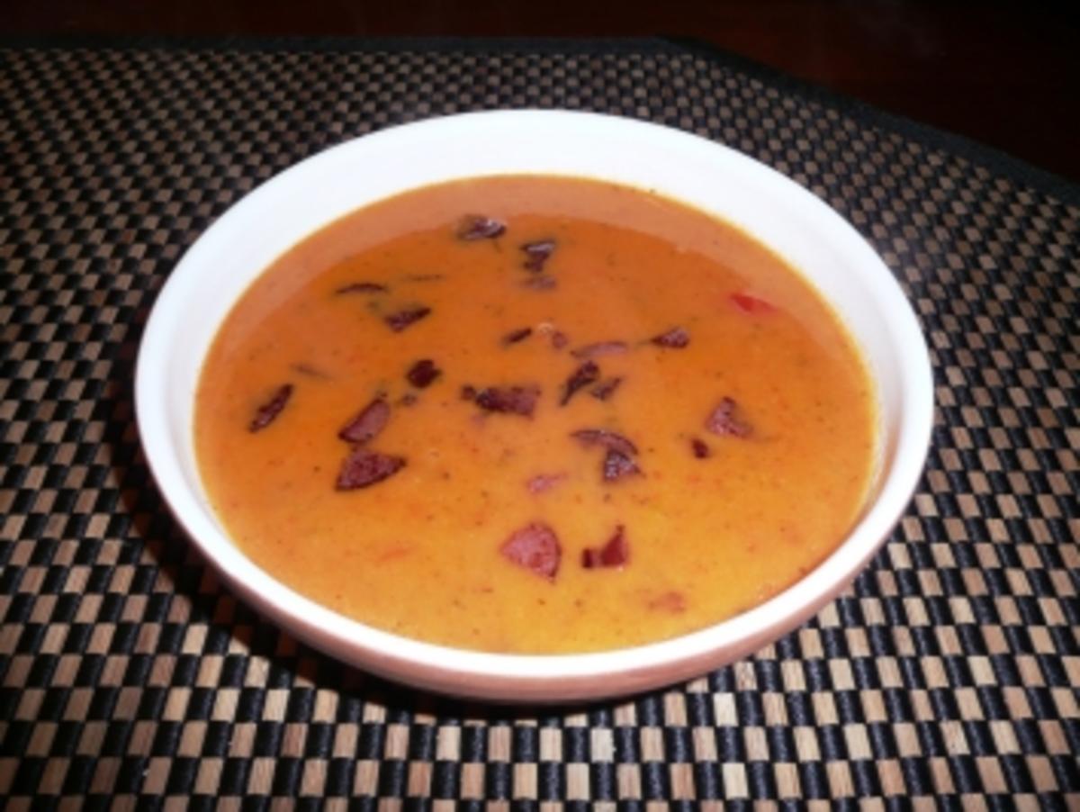 Rote Paprikasuppe mit Kabanossi - Rezept