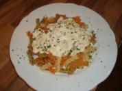 Nudelgericht - Grüne Nudeln mit Shrimps und Frischkäsesauce - Rezept