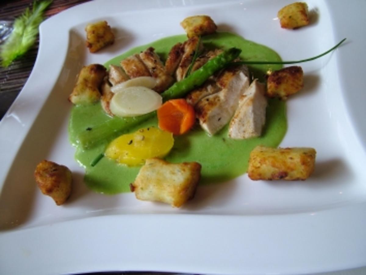 Gegrillte Hühnerbrüste in Kräutermarinade und Parmesan-Gnocchi - Rezept