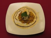 Fischroulade vom Steinbutt auf bunten Linsen - Rezept