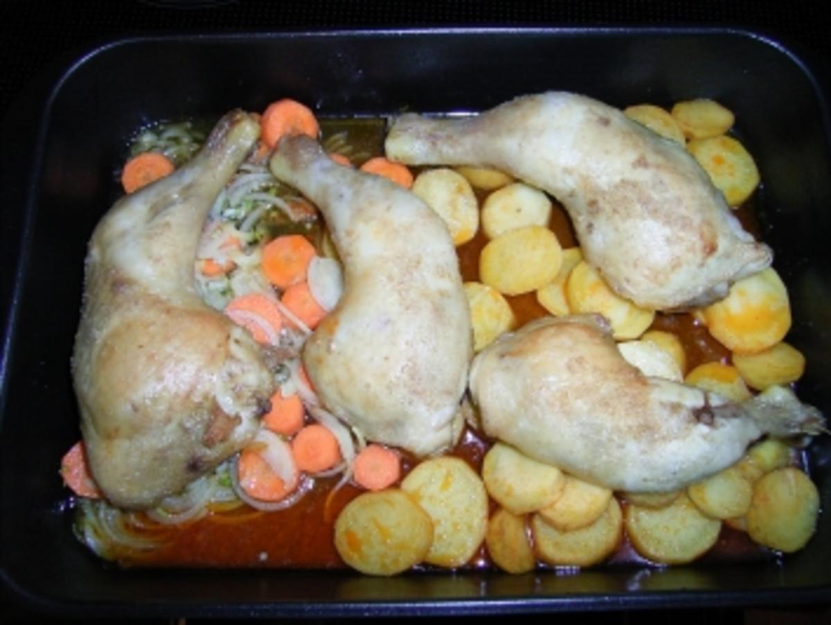 Ofenhähnchen mit Kartoffeln - Rezept