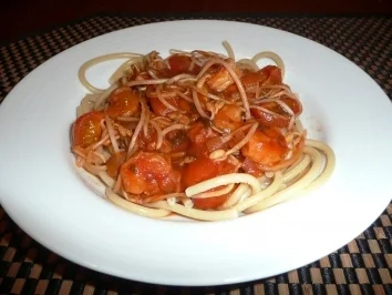 Bucatini mit Garnelen in asialenischer Soße - Rezept