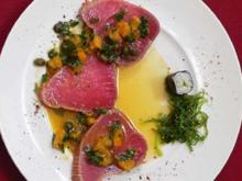 Gebeizter Tunfisch in Orangen-Kapernsoße - Rezept