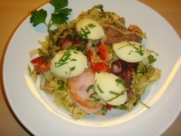 Leber und Blutwurst auf Wirsing - Rezept