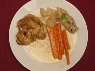 Sherry-Huhn mit Kartoffel-Steinpilz-Gratin - Rezept