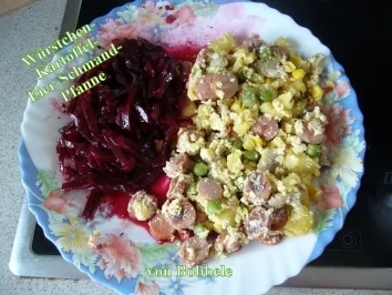 Hauptspeise: Würstchen-Kartoffel-Eier-Schmand-Pfanne - Rezept