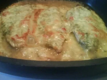 Naturschnitzel mit Bärlauch - Käse - Kruste und Paprika - Paperoni - Nudeln - Rezept