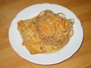 Lachs mit Spaghetti in Gorgonzola-Sahnesoße - Rezept