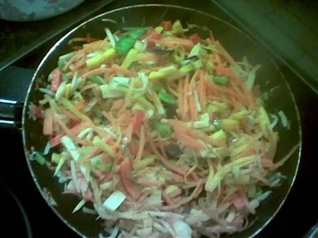 Gemüsepfanne mit Schweinefleischfilets auf Reis ( chinesisch angehaucht) - Rezept