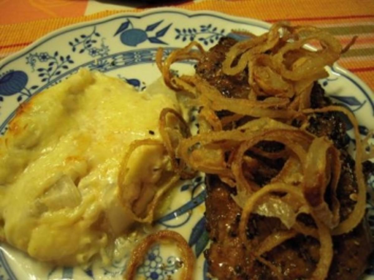 Rumpsteaks Mit Frittierten Zwiebelringen Rezept Kochbar De