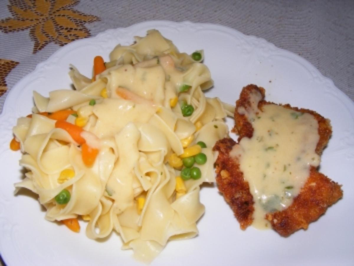 Bilder für Parmesanschnitzel mit Gemüsenudeln und Zitronensauce - Rezept