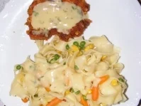 Parmesanschnitzel mit Gemüsenudeln und Zitronensauce - Rezept - Bild Nr. 3