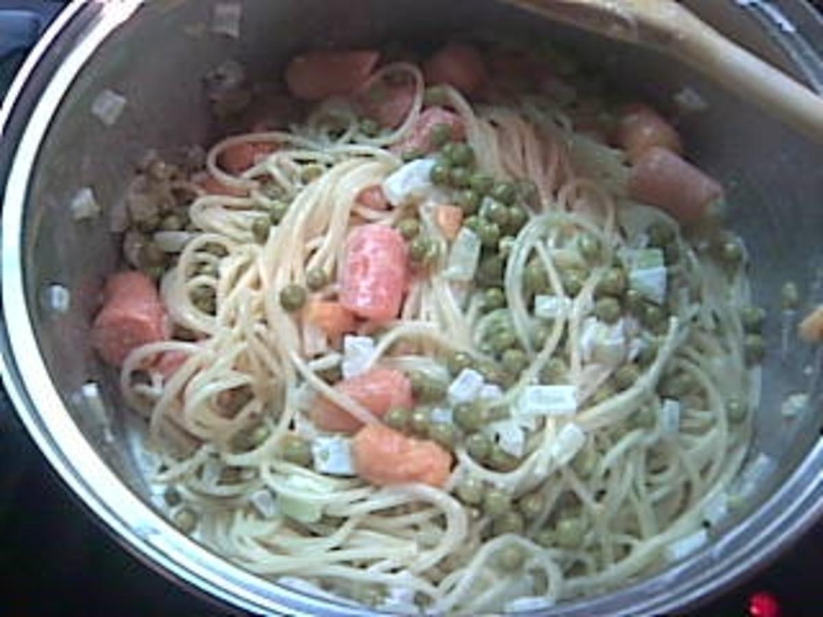 Erbsen-Zwiebel-Spaghetti - Rezept