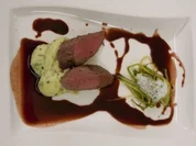 Maibock an Holundersoße mit Kräuterpüree und Spargelspagetti - Rezept