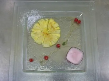 Kir Royal Sorbet auf Ananascarpaccio mit Honig-Thymian-Soße - Rezept