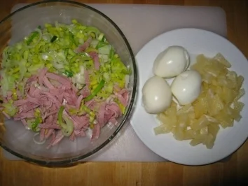 Lauch - Schinkensalat einfach lecker für den kleinen Hunger - Rezept