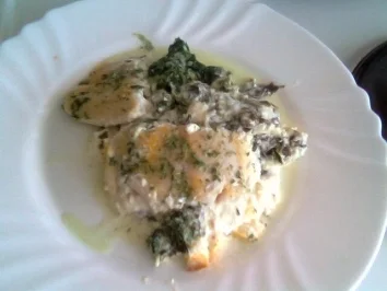 Silkes Pengasiusfilet auf Blattspinat mit einer Kräuter-Créme Fraîche Sauce - Rezept