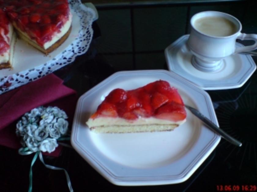 Kuchen Erdbeerschnitten mit Vanillecreme - einfach - 110 kcal/100g