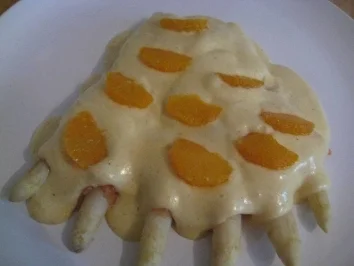 Überbackener frischer Spargel mit Orangenhollandaise & neuen gebräunten Drillingen - Rezept