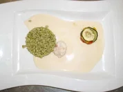 Gebratener Kaisergranat mit Risotto aus Zartweizen und Zucchini-Lasagne - Rezept