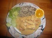 Rezept: Hähnchenbrustwürfel in Orangen-Senf-Soße Hähnchenbrustwürfel in Orangen-Senf-Soße - Rezept