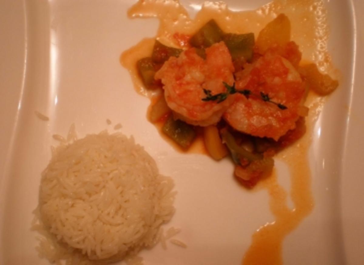 Shrimps Creole auf Reis - Rezept