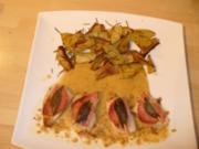 Saltimbocca von Tilapiafilet in Weißweinsauce mit Kartoffelwürfeln und Speckbohnen - Rezept