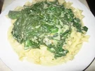 Frischer Spinat in einer Gorgonzola Sauce auf Nudeln - Rezept