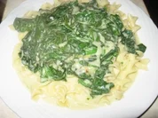 Frischer Spinat in einer Gorgonzola Sauce auf Nudeln - Rezept