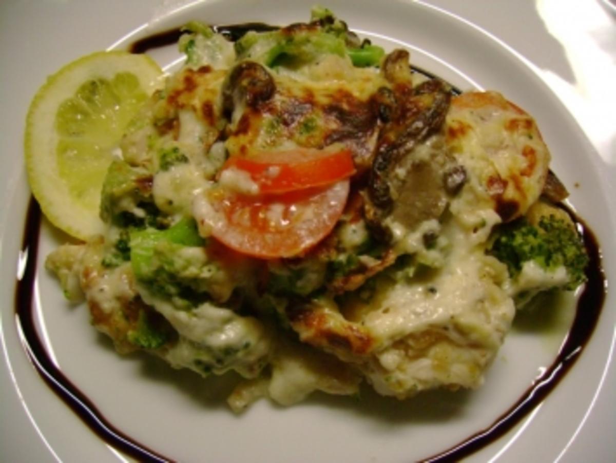 Fisch : Rotbarschfilet mit Broccoli und  Austernpilze überbacken - Rezept - Bild Nr. 2